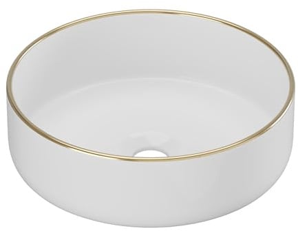 Vente-unique - Lavabo sobre encimera Leniso - L 36cm x A 36cm x H 12cm - cerámica - blanco, dorado
