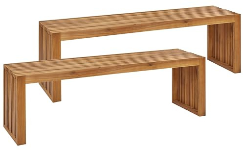 Beliani Gartenbank ohne Lehne 2er Set Akazienholz Hellbraun 150 cm U-Form modern Sulzano