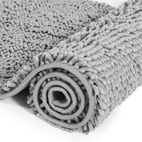 INYEEXUP Chenille Badematte rutschfest, Weich Badezimmerteppich Grau, Badteppich rutschfest Waschbar,Starke Wasseraufnahme Badvorleger aus Mikrofaser (60 * 90)