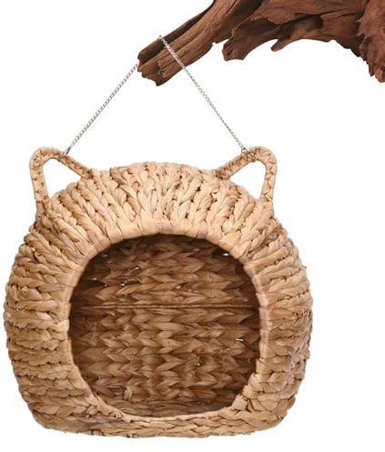 Rattan Cat House Bed - Wicker Cat House, Handmade Straw Cat Bed, Hanging Cat Shelter | Wicker Cat House Natural Design Lightweight and Hangable Cat House, Braided Rattan Kitten House Condo for Outdoor