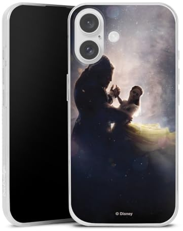 Slim Case kompatibel mit Apple iPhone 16 Silikon Handyhülle transparent Hülle extra dünn Die Schöne und das Biest Disney Princess Offizielles Lizenzprodukt