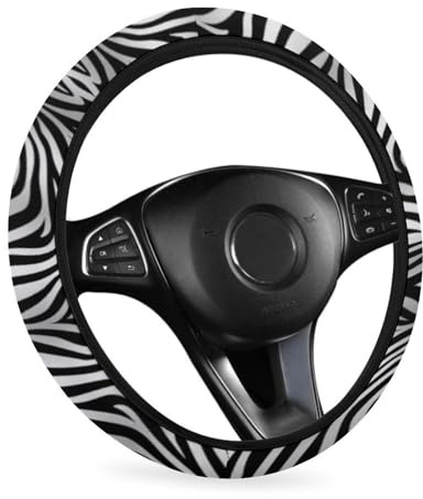 Lenkradbezug, Zebra-Druck, bedruckt, rutschfest, weich, atmungsaktiv, Vollumrandung für Auto, LKW, SUV