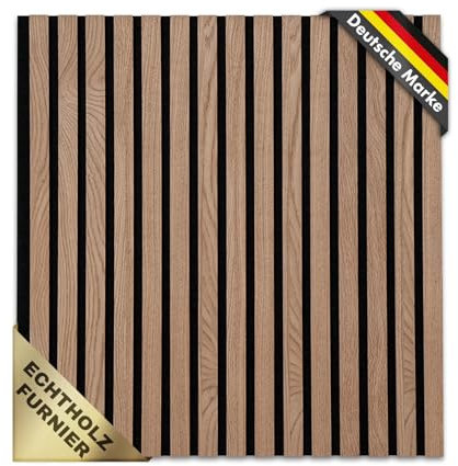 KARAT Akustikpaneele - Wandpaneele mit Echtholzfurnier für eine angenehme Raumakustik - Lamellenwand Holz und Filz - Wandverkleidung als Schallschutz, Schalldämmung (Red Oak, 60 x 60 cm)