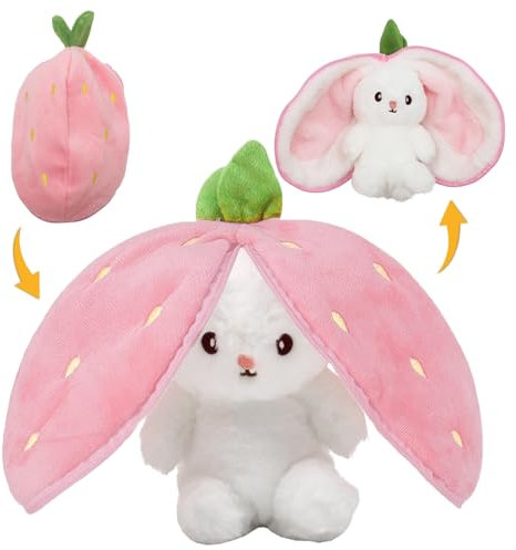 HBSFBH Osterhase Plüschtier, Osterhase Kuscheltier, Verstecken Osterhasen Stofftier, Erdbeeren Kaninchen Plüschtiere, Erdbeerhasen Kissen Plüschtier, Erdbeer Plüsch Spielzeug, für Jungen und Mädchen