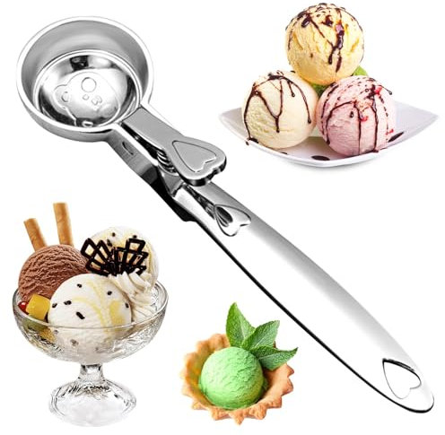 Qaestuan Cuchara para Helado, Metal Cucharón de Helado con Gatillo, 18 * 4.4 cm Sacabolas Helado, Cuchara Helado Profesional, para Helado, Melón, Albóndigas, Pasteles,Masa, Arroz