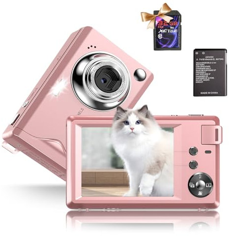Fine Life Pro Grün Digitalkamera 4K FHD Fotoapparat 48MP Fotokamera Kompaktkamera mit 16X Digitalzoom LED Fill Light Bildstabilisierung Mini Selfie Kamera Tragbare mit 32GB Karte für Anfänger