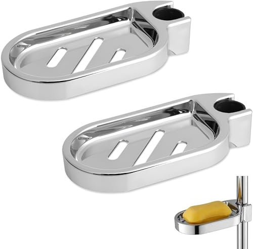 2 PCS Soap Dish Shower, Shower Rail Soap Holder Clip On Bathroom Adjustable Shower Soap Tray with 22 mm Round Rail Pole (Silver)