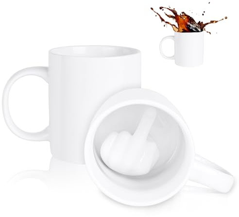 AOOTE Finger Funny Ceramic Cup, 280ml Ceramic Finger Coffee Cup, Middle Fingers Coffee Mug, Novelty Gift Tea Cups with 3D Fingers, Novelty Mugs, Funny Birthday Gifts