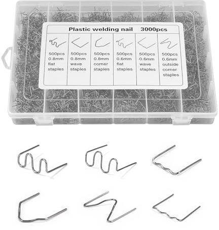 3000 PCS Grapas Soldadura Caliente, 6 tipos de clavos para soldar, Grapas Calientes para Soldar Reparación de Parachoques de Plastico de Autos, Onduladas Precortadas Grapadoras de Parachoques