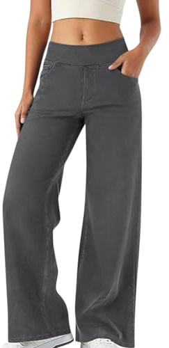 Jean Femme Taille Haute Elastique Coupe Droite Jean Large Femme Taille Elastique Ultra Confortable Baggy Jeans Wide Leg à Jambe Large Coupe Ample Pantalon Fluide éTé Pas Cher Denim Pants