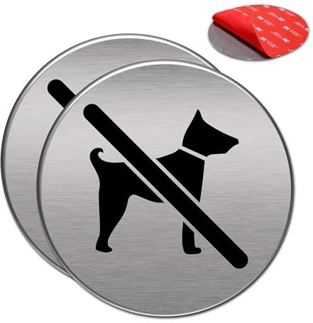 2 unidades de Señal Adhesiva | Acabado AAA+ | Aluminio lacado | Acabado Cepillado | Super Adhesivo | Diámetro Ø 100 mm - Grosor 0.8mm (Señal Prohibido Perros)