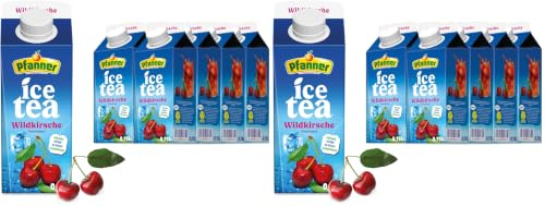 Pfanner Eistee Wildkirsche im Vorratspack – Direkt aufgebrühter Früchtetee mit Kirschsaft und Aroniasaft in nachhaltiger to go Verpackung (8 x 750 ml) (Packung mit 2)