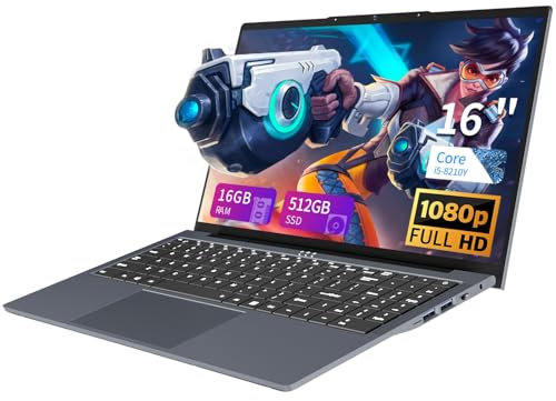 16 Inch Laptop Computer, FHD IPS 1200p Screen, Gaming Laptop i5 (Up to 3.6GHz) for 16GB LPDDR4 RAM 512GB SSD, 180 Angle Open WiFi 5 HDMI Backlit Keyboard UHD Graphics 617 with Numeric Keypad