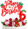 Strawberry Thema Kuchen Deko mit Happy Birthday Tortendeko und Geburtstagskerzen Zahl 6 für 6.Geburtstag Mädchen Junge Kinder Geburtstagsfeier