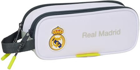 safta Real Madrid EQUIPACIÓN 25/26 - Trousse Double Enfant, idéale pour Les Enfants d'âge Scolaire, Confortable et Polyvalente, qualité et résistance, 21 x 6 x 8 cm, Blanc, M, Décontracté