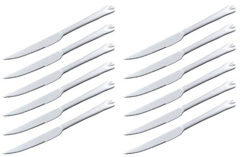 Acan Tradineur - Pack de 12 Cuchillos para Carne de Acero Inoxidable, Cubiertos clásicos con Hoja de Sierra, Aptos para lavavajillas - 22,5 cm