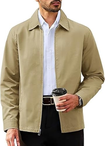 TACVASEN Men's Bomber Jackets Lightweight Smart Casual Jacket Fall Cotton Laydown Collar Windbreaker with Pockets