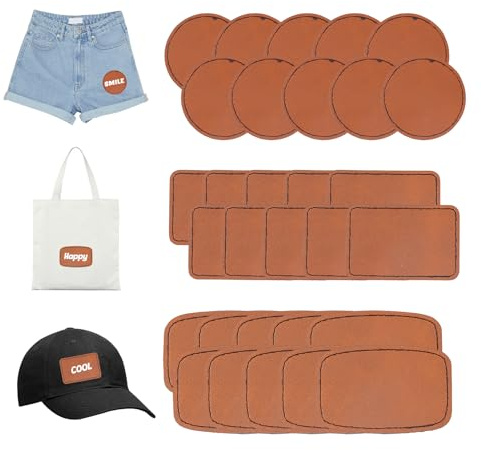 letsinstyle 30pcs Braun Sublimation Blank Kunstleder Hutaufnäher 3 Formen selbstklebend Laser-Gravur Kunstleder Patch