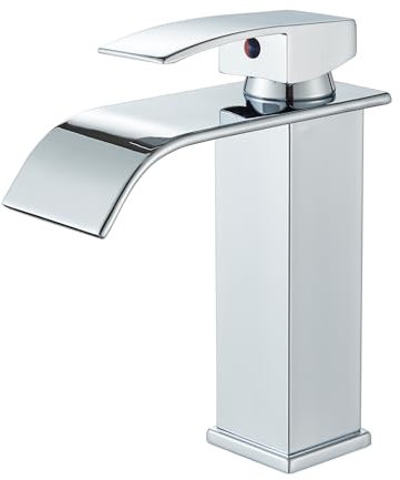 Wasserhahn Bad Chrom, Hevenaov Wasserhahn Bad Wasserfall Waschtischarmatur Einhandmischer Armatur Waschbecken mit Auslauf Höhe 13 CM, Mischbatterie für Kaltes und Warmes Wasser im Badezimmer