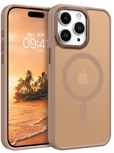 YINLAI für iPhone 15 Pro Max Hülle Beige Kompatibel mit MagSafe,Handyhülle Magnetische Translucent Matte Stoßfest Kratzfest Rückseite Cover Case Schutzhülle für iPhone 15 Pro Max 6.7,Braun/Khaki