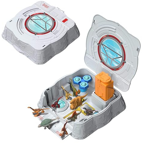 Mattel Jurassic World Distortus Rex Labor sensorisches Spielset mit 8 Minifiguren, Modelliermasse und Fidget-Funktionen in einem zusammenklappbaren Gehäuse, JKG89, [Mehrfarbig]