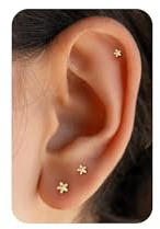 PRTGL Flat Back Earrings - 14K Gold Plated/Silver Tiny Flower Star Cross Butterfly Pearl Flat Back Stud Ear Stacks Cartilage Helix Earrings for Women Flatback