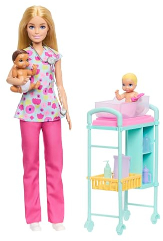 Barbie Careers Baby Doctor Themed Doll and Playset | 2 Baby Dolls with Doctor Fashion Doll, Examination Table & More, Ages 3+, JMK12