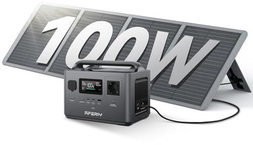 AFERIY 400W Tragbare Powerstation mit 100W Solarpanel, 256Wh LiFePO4-Akku | Solargenerator mit 400 W AC- und 100 W USB-C-Ausgang für Outdoor, Camping & Notfälle