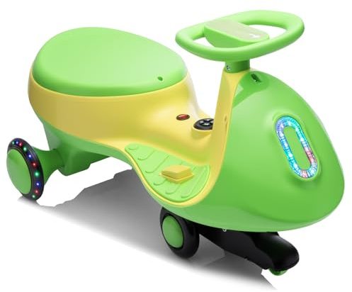 LALAHO Kinder Elektroauto 12V, Elektrisches Rutschauto mit Pedal, Kinderauto Elektrisch, Elektrofahrzeuge 2 Geschwindigkeit Kippschutz, Bluetooth, für Kind ab 3 Jahren (Grün-Gelb)