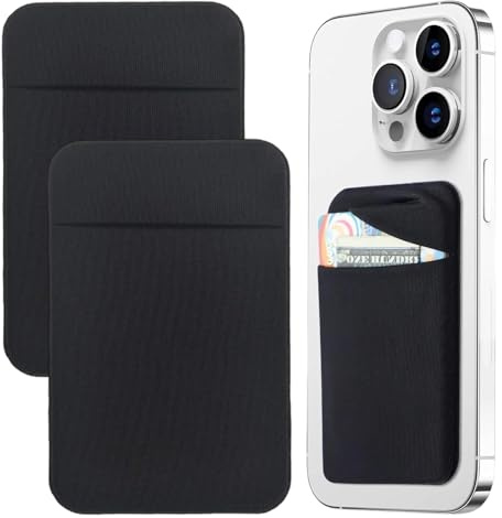 GXAHSOL 2 Stück Handy Kartenhalter Selbstklebend, Kartenetui Handy Rückseite aus Lycra Stoff, Handy Wallet Kartenfach Tasche 5,8 x 9 cm, Schwarz
