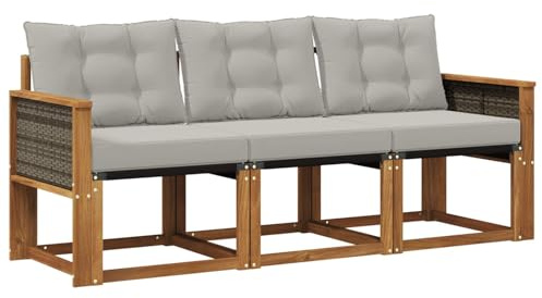 vidaXL Outdoor-Sofagarnitur mit Kissen 3 pcs Natürlich und Hellgrau, Gartenmöbel, strapazierfähiges Outdoor-Sofa, Loungeset für die Terrasse, Komfort beim Sitzen