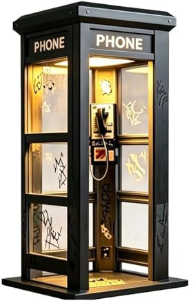 Vintage-Telefonzellen-Ambientelampe, Retro hohe Telefonzellen-Tischlampe mit warmem LED-Licht, klassisches Mini-Telefonzellen-Akzentlicht für Schlafzimmer, Zuhause, Büro, Arbeitszimmer und