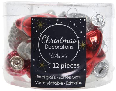 Kaemingk Weihnachtskugeln Christbaumschmuck rot weiß Mix Zapfen Sterne Blüten Herzen 12 Stück