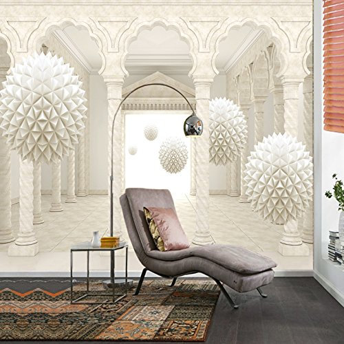 VLIES FOTOTAPETEN WANDTAPETEN 3D CONTINENTAL BEIGE BALL 3D POLYGON ROMAN KN-1182 (XXL 400cm x 280cm 8-Bahne)