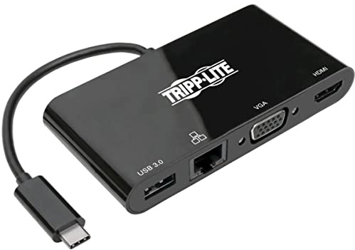 Eaton USB-C Multiport Video Adapter Converter, 4K @ 30Hz HDMI, USB-A 3.2 Gen 1, Gigabit Ethernet Port GbE, Thunderbolt 3 Compatible, Black (U444-06N-HV4GUB)