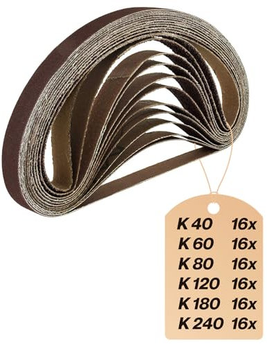 96 Stück Schleifbänder 13 x 451 mm, Schleifband Set je 16 x Korn 40/60/80/120/180/240, für Powerfeile, Bandfeile, elektrische Feile & Stabschleifer, Schleifpapier Set