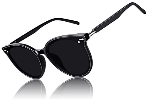 CGID Occhiali da Sole da Donna Polarizzati Oversize, Sfumature da Donna Alla Moda, Occhiali da Sole Rotondi Retrò Vintage Nero Grigio
