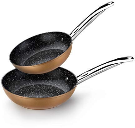 Monix Copper - Set mit 2 Pfannen, Kupfereffekt, 20-24 cm, geschmiedetes Aluminium, antihaftbeschichtet, mit Titanpartikeln, für alle Arten von Küchen, einschließlich Induktion.