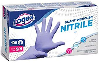 Scatola 100 guanti in nitrile non talcato tg. S/M azzurro uso medicale LOGEX PROFESSIONAL