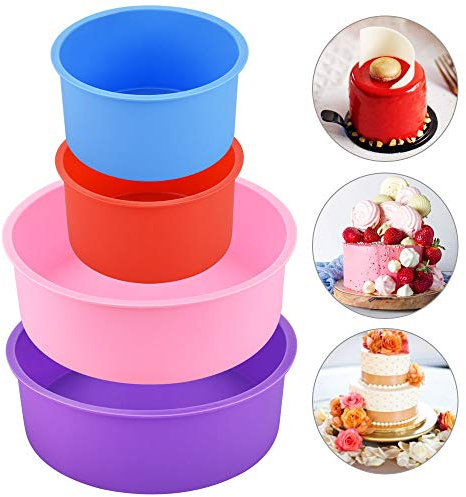 CODIRATO 4 Pezzi Stampo per Torta Tondo in Silicone Pan Bakeware Antiaderente Tortiera in Silicone Tondo Bakeware 2 Dimensioni 4/6 Pollici Forme da Forno in Silicone Per Budini Cupcake (4 Colori)