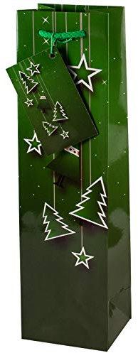 10x Wein Geschenktüte Weihnachten, hochwertige Flaschentasche Grün mit stabiler Kordel & Karte