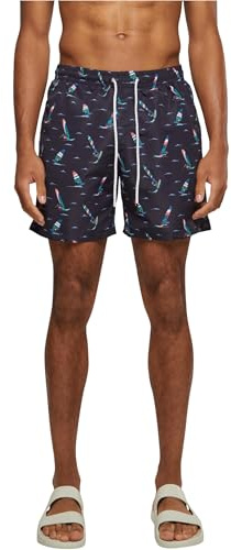 Urban Classics Herren Swim Shorts – Schnelltrocknende Badehose mit Innenslip und Taschen für Strand Pool Urlaub und sportliche Aktivitäten,Surf AOP,S