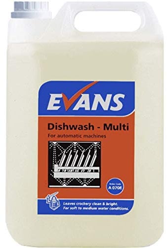 Evans Commercial Dishwash Multi, Detergent Liquid for Automatic Machines, 5ltr Bottle