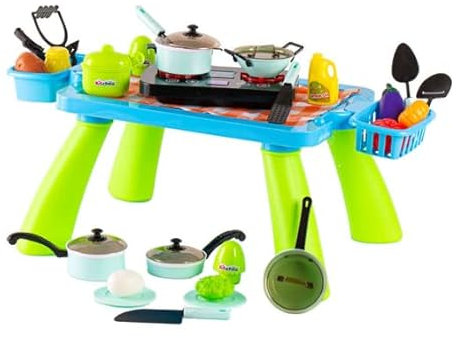 JoyKip Table de Cuisine pour Enfants avec lumières et Sons – Batterie de Cuisine avec casseroles, poêles et ustensiles – Jouet éducatif pour Enfants pour Filles et garçons à partir de