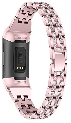 AISPORTS Kompatibel mit Fitbit Charge 3/4 Armband für Frauen, Slim Crystal Bling Glitter Sparkle Diamond Schmuck Sportarmband Metallarmband Ersatzarmband für Fitbit Charge 3/4