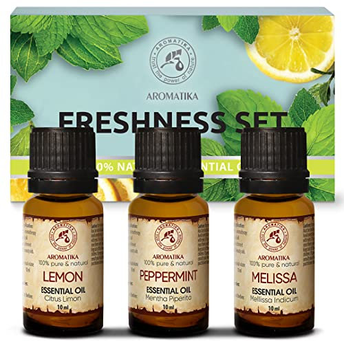 Ätherische Öle Set 3x10ml - Reine Frische Set mit Pfefferminzöl Zitronenöl Melissenöl - 30ml - Aromatherapie GeschenkSet für Diffuser - Duftöle für Diffusers und Seifenherstellung