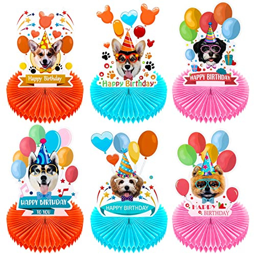 Skylety 6 Pieces Dog Themed Party Decorations Dog Honeycomb Centerpieces 3D Dog Birthday Decoration Centerpieces Birthday Theme Party Paper Centerpiece for Dog Theme Party 3D Table Decorations