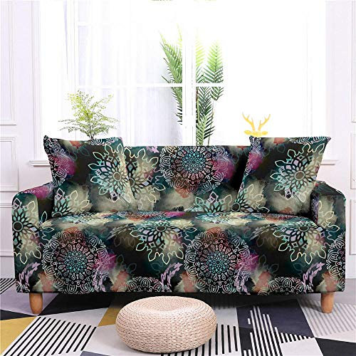 ZAHHYG Sofa Überzug Schwarzes Mandala Sofaüberwurf Sofabezug Stretchy Couchbezug Sofa Bezug Ecksofa Überwurf Sofabezüge Antirutsch Sofahusse Jacquard Sofaüberzug 3 Places (190cm-230cm)