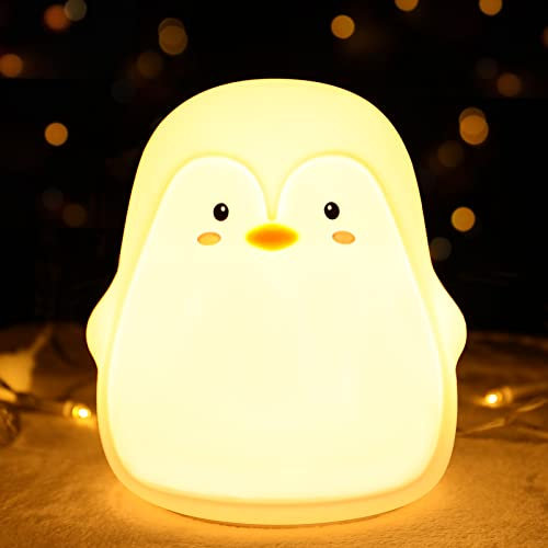 LOVERUIS Penguin Night Light Kid Children, 7 Colour Changing LED Portable Baby Lamp Newborn, USB Rechargeable Silicone Animal Night Light for Children Nursery Toddler Girls Birthday Gift Room Decor