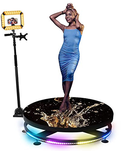 360 Photo Booth Machine, Slow Motion Rotating Portable Spin Camera Selfie Platform with Rotating Stand with LED Ring Light 360 Camera Photo Booth